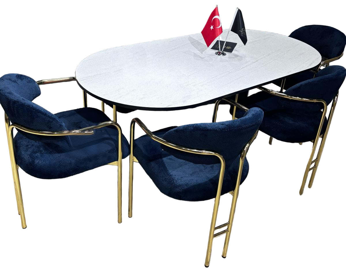 Traverden Oval Masa Takımı + Kollu Lüks Sandalye Seti — 6 Kişilik