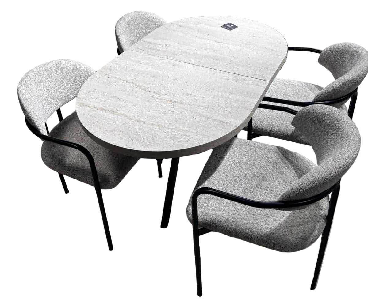 Traverden Oval Açılabilir Masa Takımı + Kollu Lüks Sandalye Seti — 4 Kişili