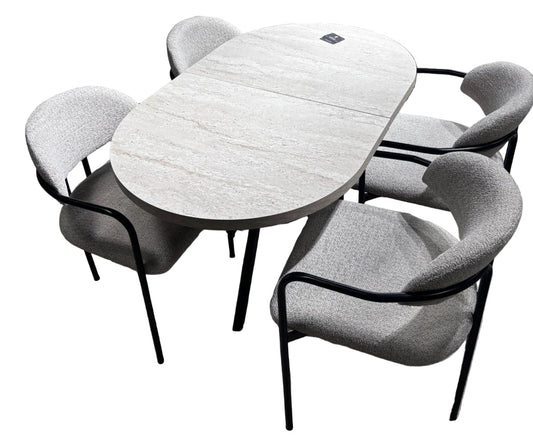 Traverden Oval Açılabilir Masa Takımı + Kollu Lüks Sandalye Seti — 4 Kişili
